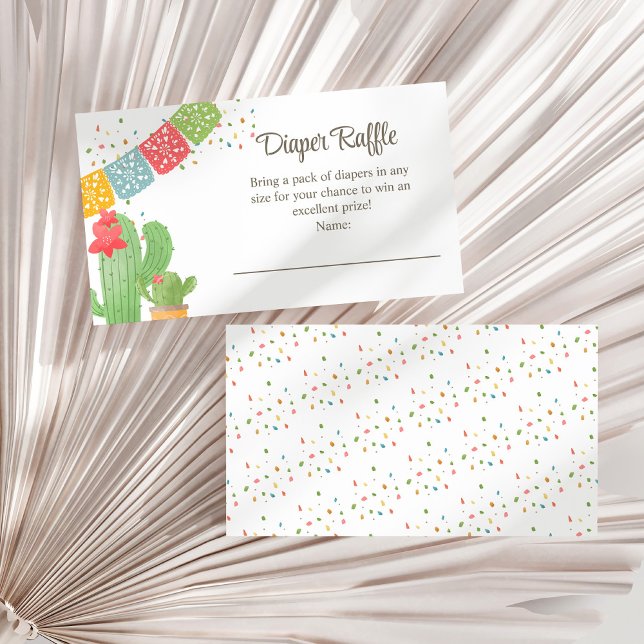 Carte D'accompagnement Fiesta Mexicana Cactus Baby shower Déchets Raffle (Fiesta Mexicana Cactus Baby Shower Diaper Raffle Enclosure Card on a dry white fan palm leaf.)