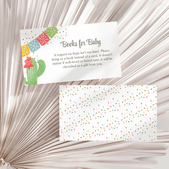 Carte D'accompagnement Fiesta Mexicana Cactus Confetti Livres pour bébé (Fiesta Mexicana Cactus Confetti Books for Baby Enclosure Card on a dry white fan palm leaf.)
