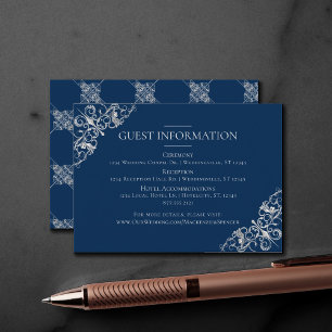 Carte D'accompagnement Filigree Art déco Silver Navy Blue Guest Details