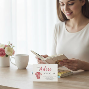 Carte D'accompagnement Fille à rayures roses Adore Livre Demande Baby Sho