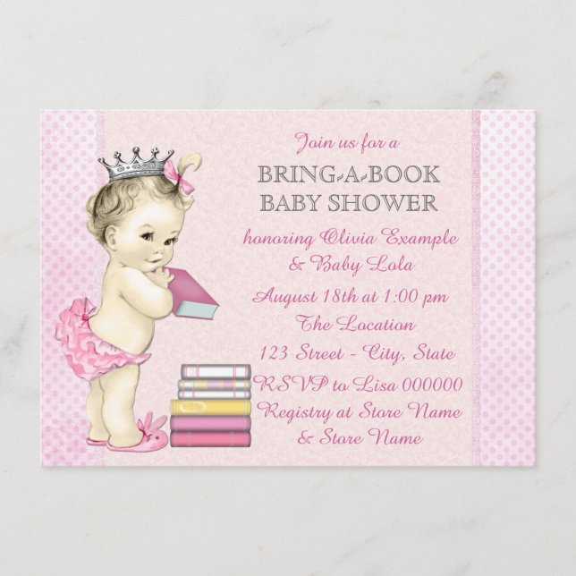 Carte D'accompagnement Fille apporte une douche de bébé de livre (Devant)