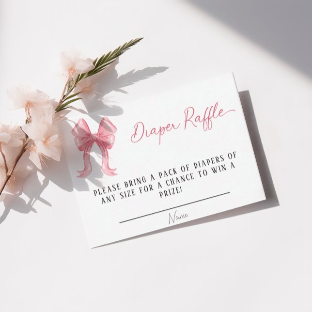 Carte D'accompagnement Fille Baby shower Pink Bow Diaper Raffle (Créateur téléchargé)