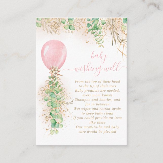Carte D'accompagnement Fille Balloon vert Wishing Well Baby shower Enc (Devant)