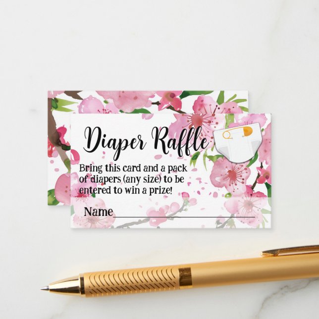 Carte D'accompagnement Fille de cerisier Fleur Baby shower Déchets Raffle (Devant/Arrière en situation)