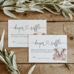 Carte D'accompagnement Fille éléphante Boho Baby shower Déchets Raffle
