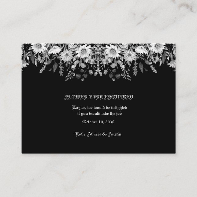 Carte D'accompagnement Fille Fleur Mariage Floral Noir Blanc (Devant)