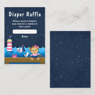 Carte D'accompagnement Fille nautique singe rose et marine Tombola de cou