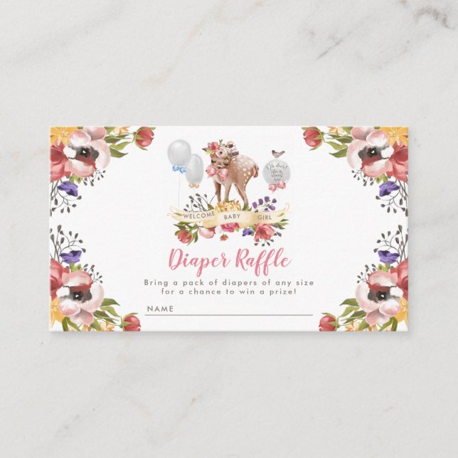 Carte D'accompagnement Fille Oh Deer Baby shower Déchets Raffle (Devant)