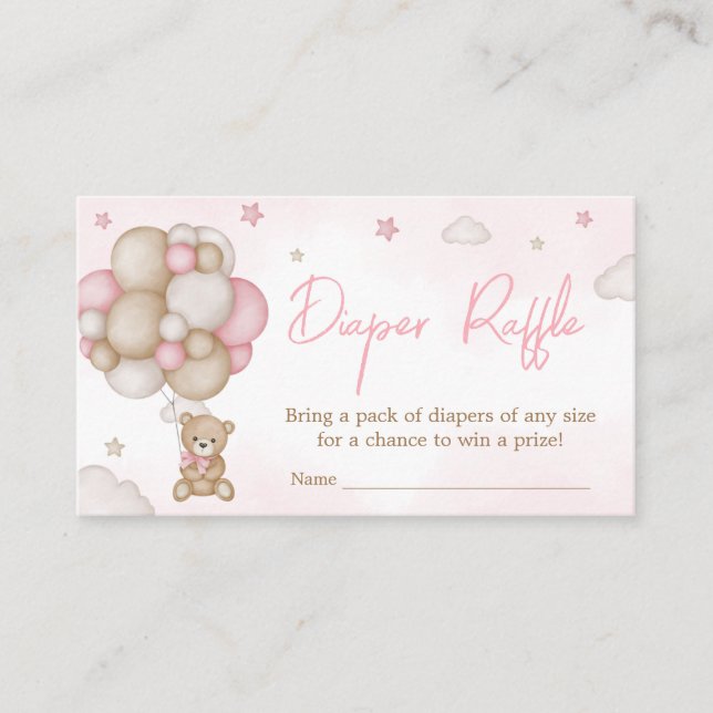 Carte D'accompagnement Fille Ours Balloon Baby shower Déchets Raffle (Devant)
