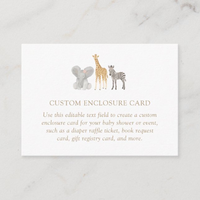 Carte D'accompagnement Fille Safari Animaux Baby shower Personnalisé (Devant)