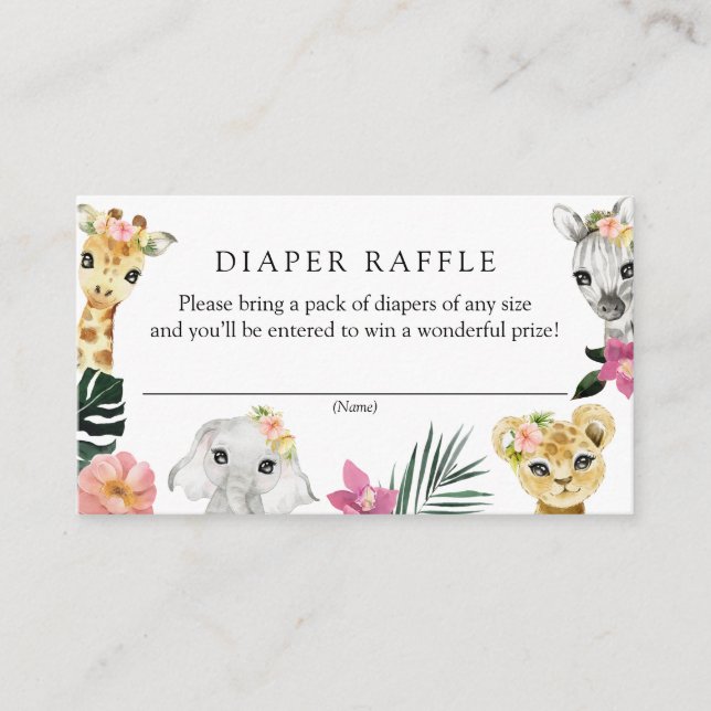 Carte D'accompagnement Fille sauvage Jungle Baby shower Déchets Raffle (Devant)