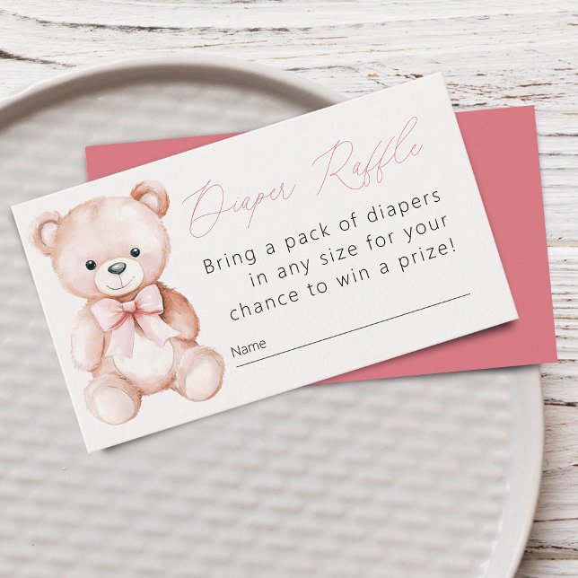 Carte D'accompagnement Fille Teddy Oear Baby shower Déchets Raffle (Girl Teddy Bear Baby Shower Diaper Raffle Enclosure Card)