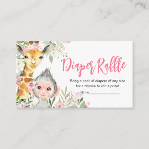 Carte D'accompagnement Fillette Safari Animaux Baby shower Déchets Raffle