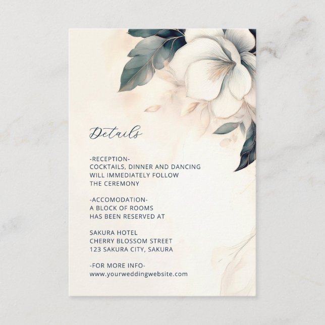 Carte D'accompagnement Fine Art Blue Ivory Floral Wedding (Devant)