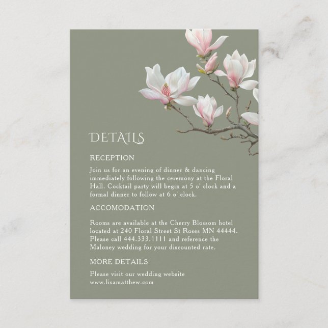 Carte D'accompagnement Fine Art Magnolia Wedding Enclosure Card (Devant)