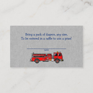 Carte D'accompagnement Fire Truck baby shower diaper tickets de tombola E