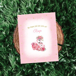 Carte D'accompagnement Flamant rose rose Baby shower Ballerina RSVP