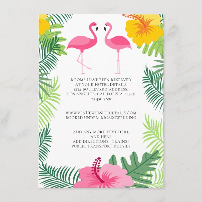 Carte D'accompagnement Flamant rose rose Tropical Détails du Mariage (Devant)