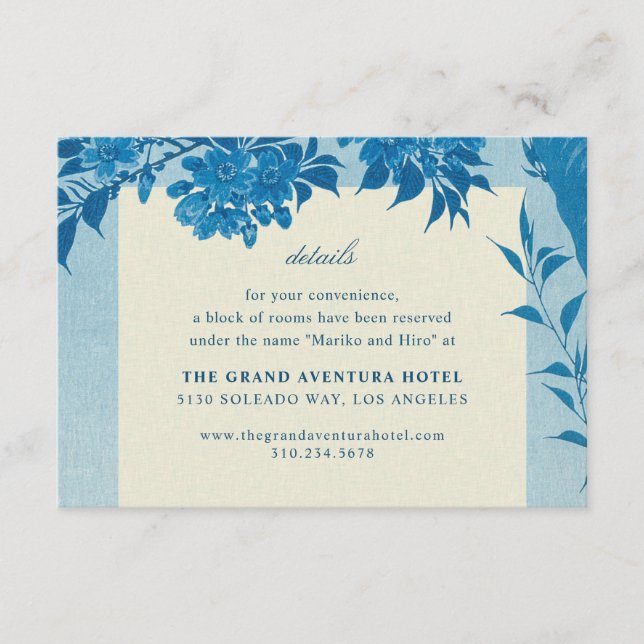 Carte D'accompagnement Fleur de cerisier bleu japonais antique (Devant)