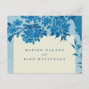 Carte D'accompagnement Fleur de cerisier bleue japonaise antique