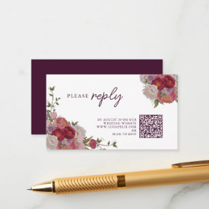 Carte D'accompagnement Fleur de Forêt Bourgogne Et Mariage Feuille RSVP