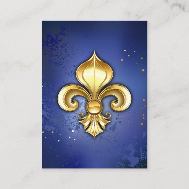 Carte D'accompagnement Fleur de lis dorée sur fond bleu (Devant)