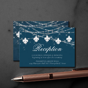 Carte D'accompagnement Fleur de Lis Lumières Bleu Marine Réception Rust