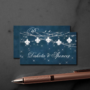 Carte D'accompagnement Fleur de Lis Lumières Bleues Marine   Réception ru