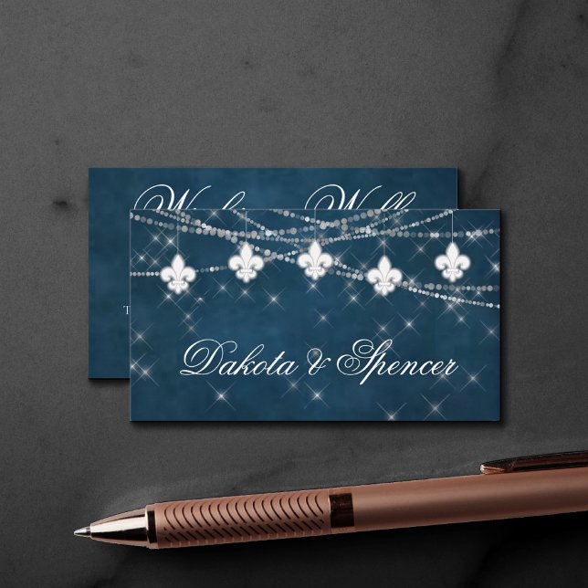 Carte D'accompagnement Fleur de Lis Marine Bleu | Puits rustiques (Créateur téléchargé)