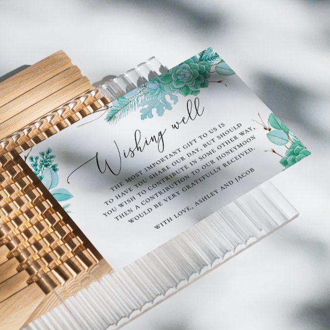 Carte D'accompagnement Fleur de menthe pastel succulents mariage désirant (Créateur téléchargé)