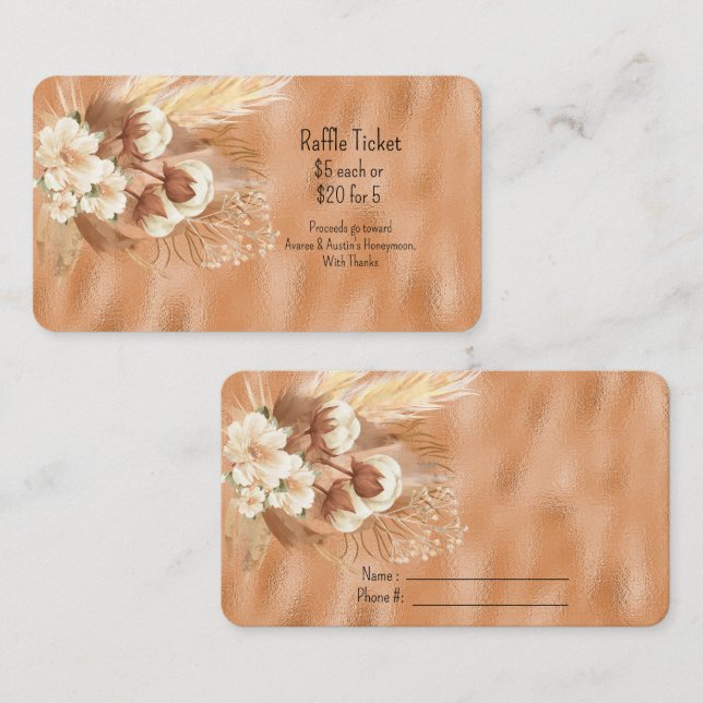 Carte D'accompagnement Fleur de Raffle Brun Tan et Crème (Devant / Derrière)