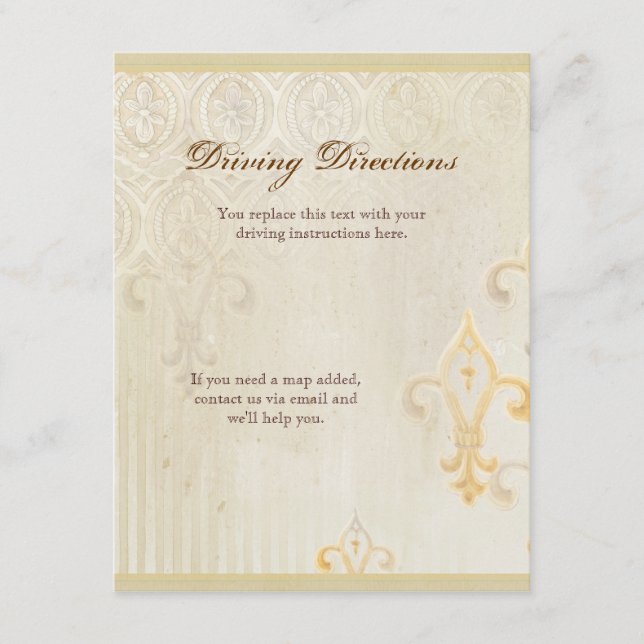 Carte D'accompagnement Fleur di Lys Damask 2 - Plan d'hébergement de l'hô (Devant)