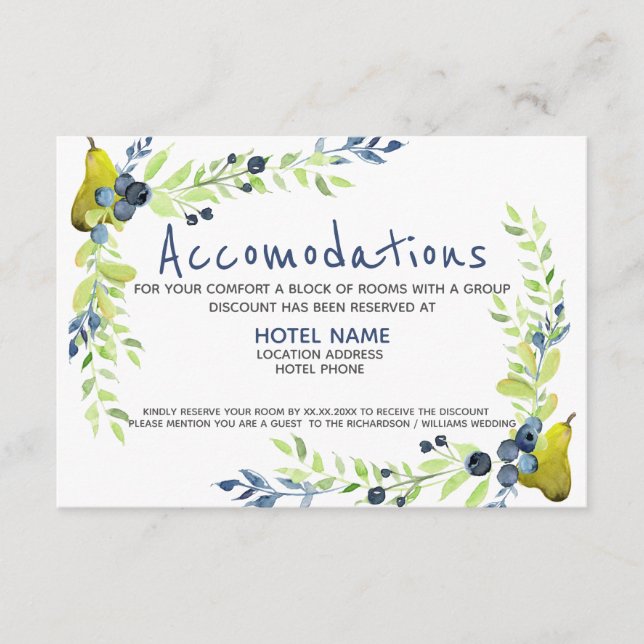 Carte D'accompagnement Fleur floral aquarelle de poire d'été de myrtille  (Devant)
