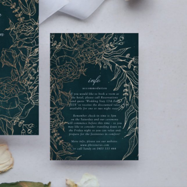 Carte D'accompagnement Fleur romantique modifiable Courbe Emerald Gold Fo (DETAILS showcasing suite - additional items (bought separately))
