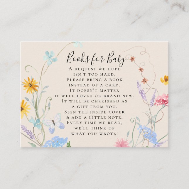 Carte D'accompagnement Fleur sauvage Aquarelle Floral Bee Books Baby show (Devant)