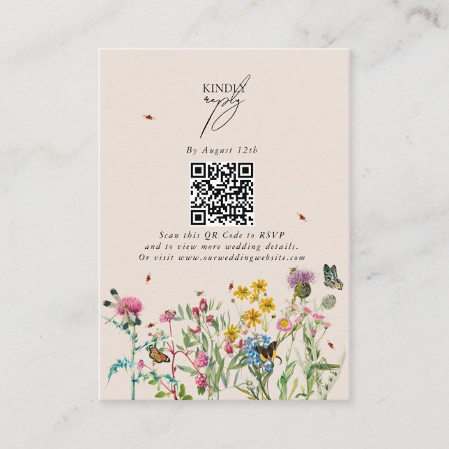 Carte D'accompagnement Fleur sauvage aquarelle Jardin QR Code Mariage (Devant)