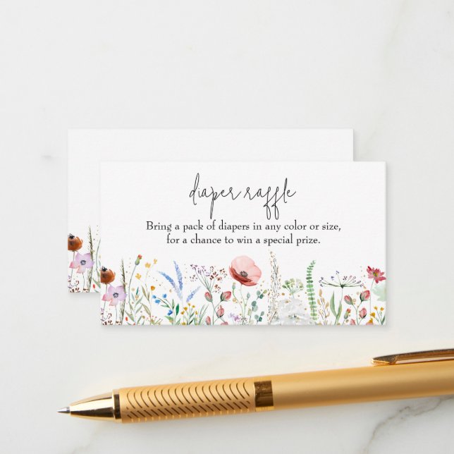 Carte D'accompagnement Fleur sauvage Baby shower Déchets Raffle (Devant/Arrière en situation)