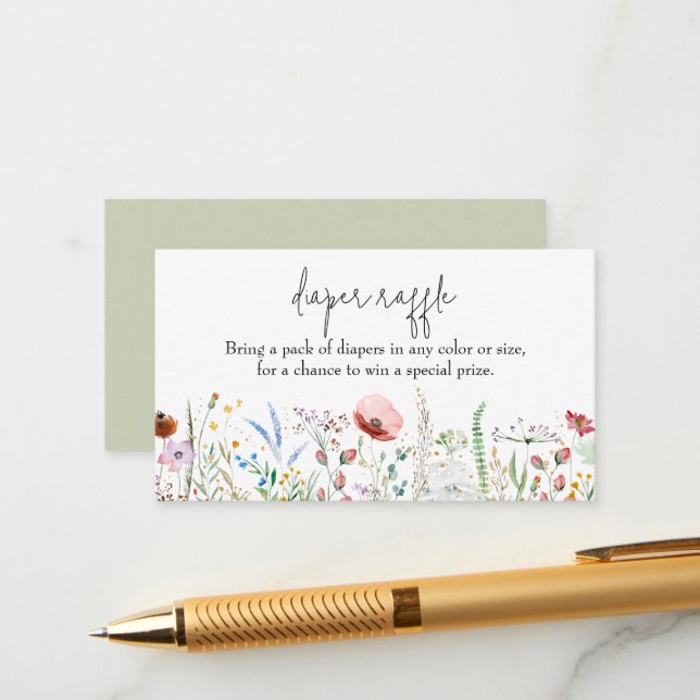Carte D'accompagnement Fleur sauvage Baby shower Déchets Raffle (Devant/Arrière en situation)