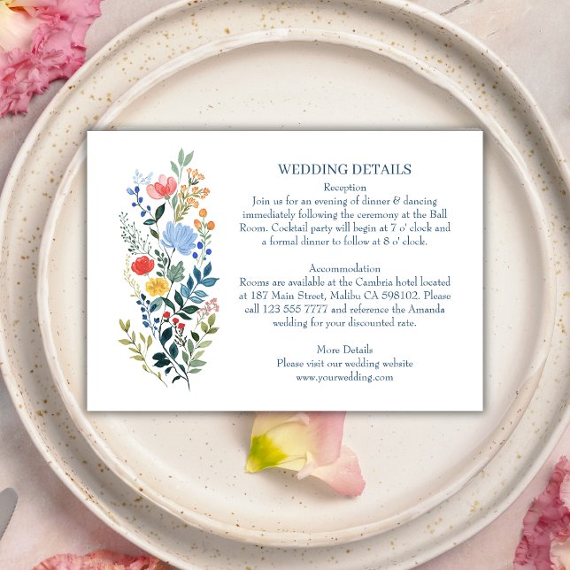 Carte D'accompagnement Fleur sauvage Bohemian Elegant Wedding Détails (Créateur téléchargé)