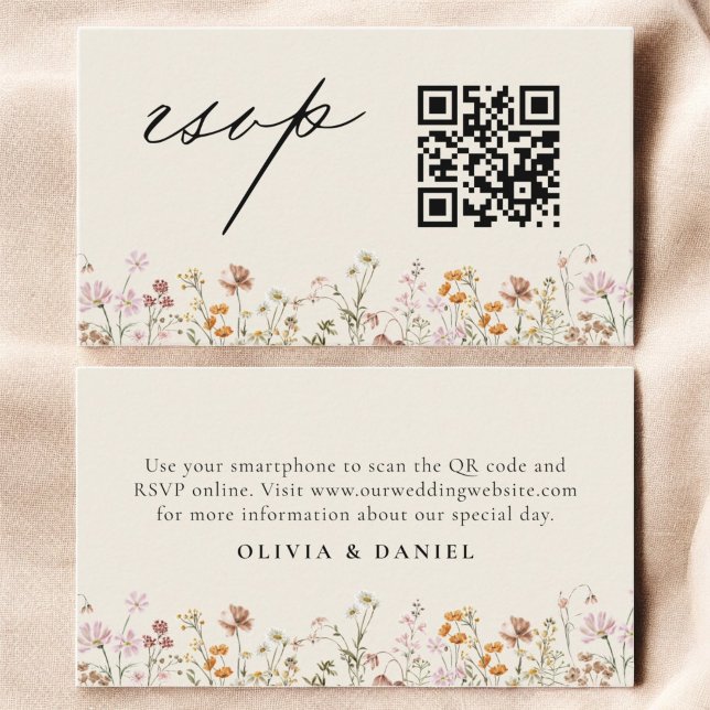 Carte D'accompagnement Fleur sauvage Boho Crème RSVP QR Code Mariage (Créateur téléchargé)