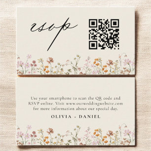 Carte D'accompagnement Fleur sauvage Boho Crème RSVP QR Code Mariage