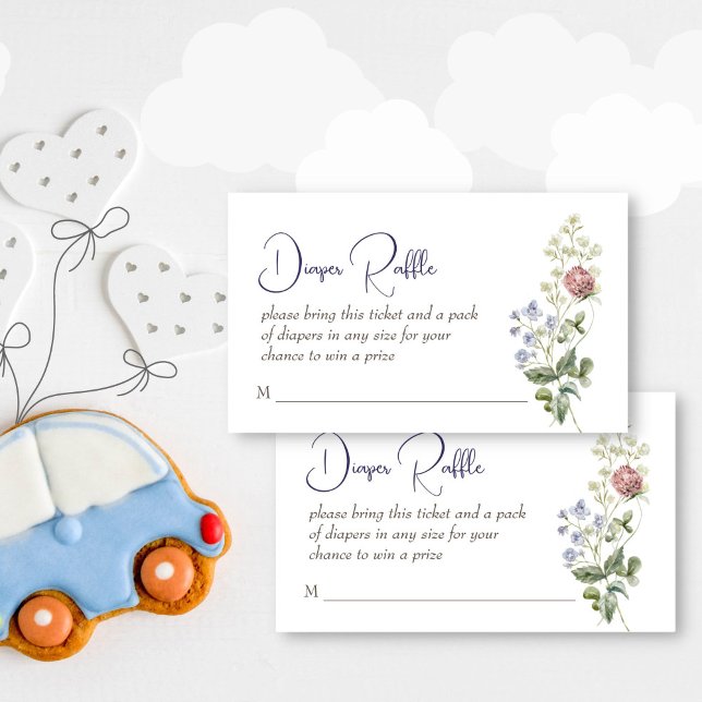 Carte D'accompagnement Fleur sauvage boho fleurs baby shower tombole de c (Wildflower boho flowers baby shower diaper raffle enclosure card )