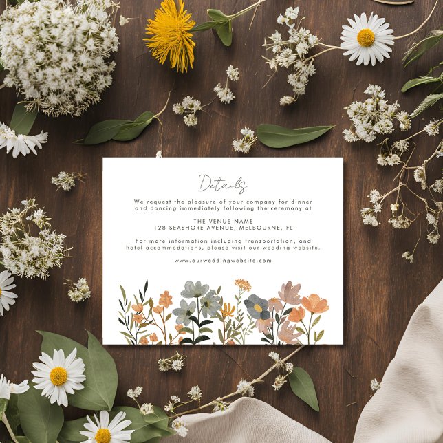 Carte D'accompagnement Fleur sauvage Boho Mariage de automne Détails (Wildflower Boho Fall Wedding Details Enclosure Card)