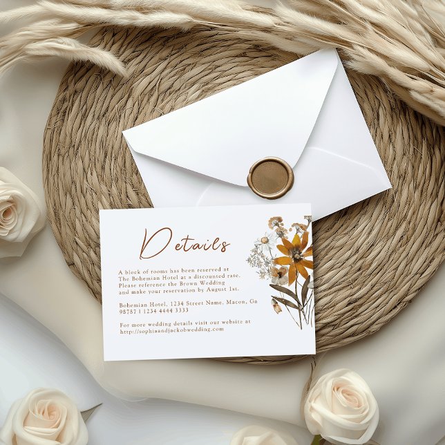 Carte D'accompagnement Fleur sauvage Boho Mariage Détails (Créateur téléchargé)