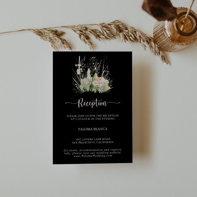 Carte D'accompagnement Fleur sauvage Boho verdoyant Noir Mariage Réceptio (Créateur téléchargé)