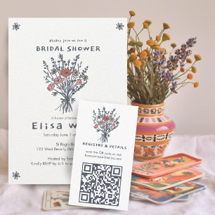 Carte D'accompagnement Fleur sauvage Bouquet Rustique Whimsical QR Code B