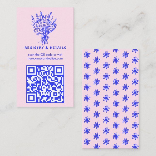 Carte D'accompagnement Fleur sauvage Bouquet Rustique Whimsical QR Code B (Devant / Derrière)