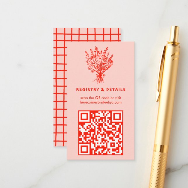 Carte D'accompagnement Fleur sauvage Bouquet Rustique Whimsical QR Code B (Devant/Arrière en situation)