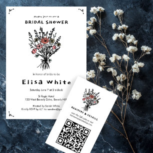 Carte D'accompagnement Fleur sauvage Bouquet Whimsical QR Code Gras Marié