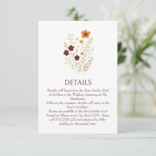Carte D'accompagnement Fleur sauvage d'automne Elegant Boho Détails du Ma
